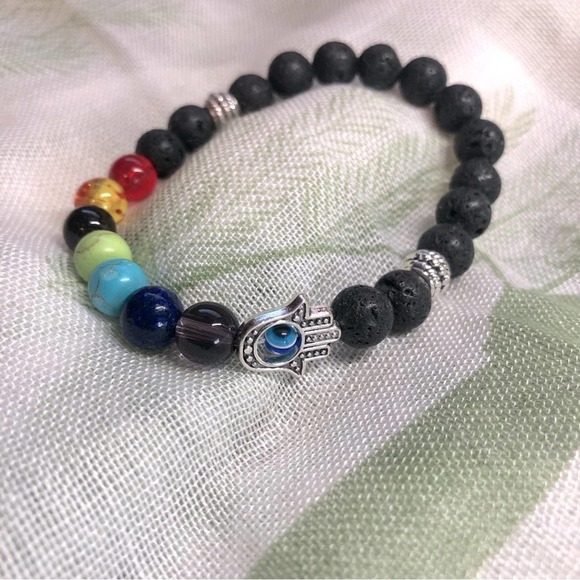 RETRO glass chakra beads and  evil eye bracelet NEW - Picture 2 of 5